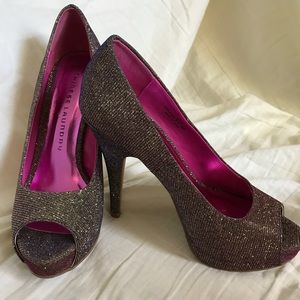 Chinese Laundry blue, pink and gold sparkle heels